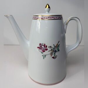 Vista Alegre Portugal Porcelain Teapot Floral Design Gold Trim w/ Embossed Back